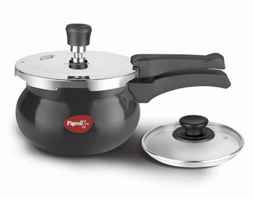 Pigeon by Stovekraft Titanium Hard Anodised Aluminium Outer Lid Handi Pressure Cooker, 2 Litres, Black